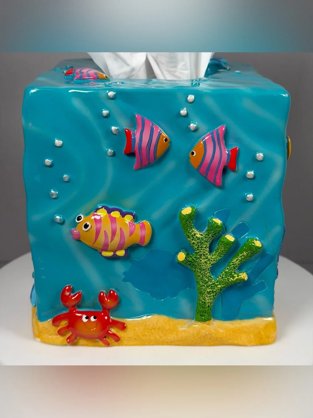 Kids Underwater 3D Sea Creature Resin Tissue Box Cover Ocean Fish Turtle Crab